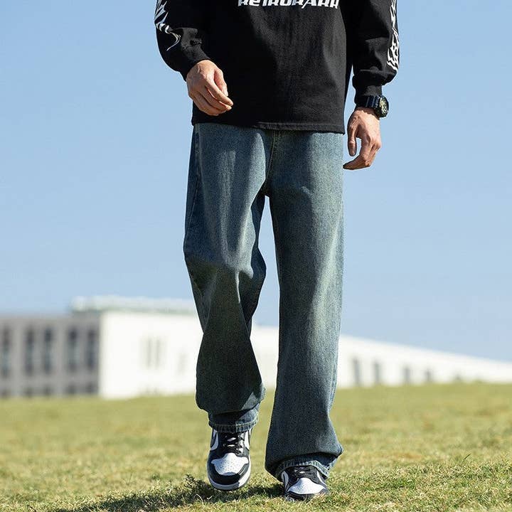 Men's Washed Relaxed Straight Jeans for wholesale by kycozy