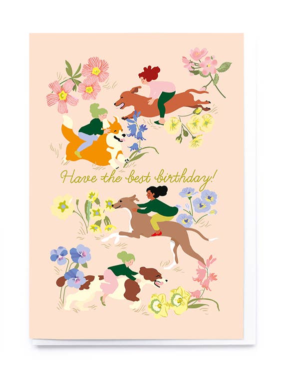 Riding dogs birthday card for wholesale by Noi Publishing