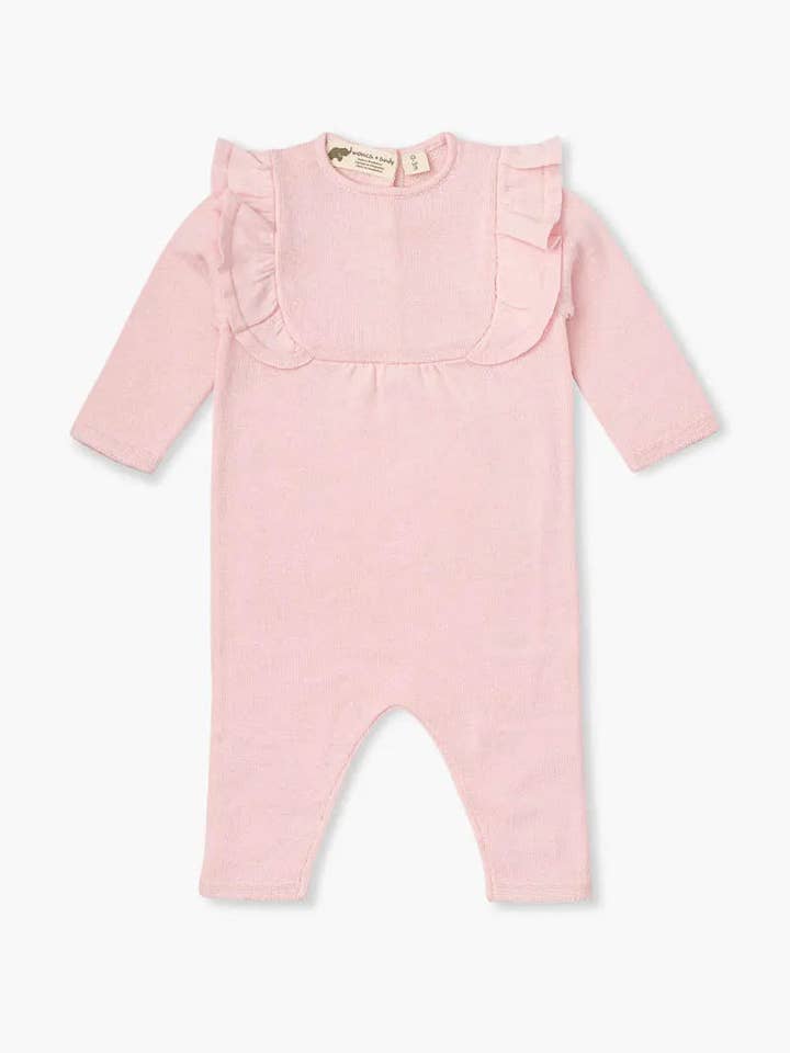 Double Ruffle Sweater Romper_Pink for wholesale by Monica + Andy