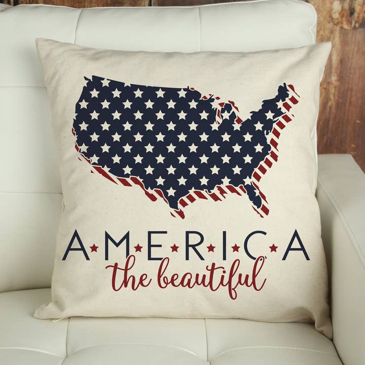 America The Beautiful Pillow Cover 18x18 inch- Fourth of July- Independence Day for wholesale by Cotton & Crate