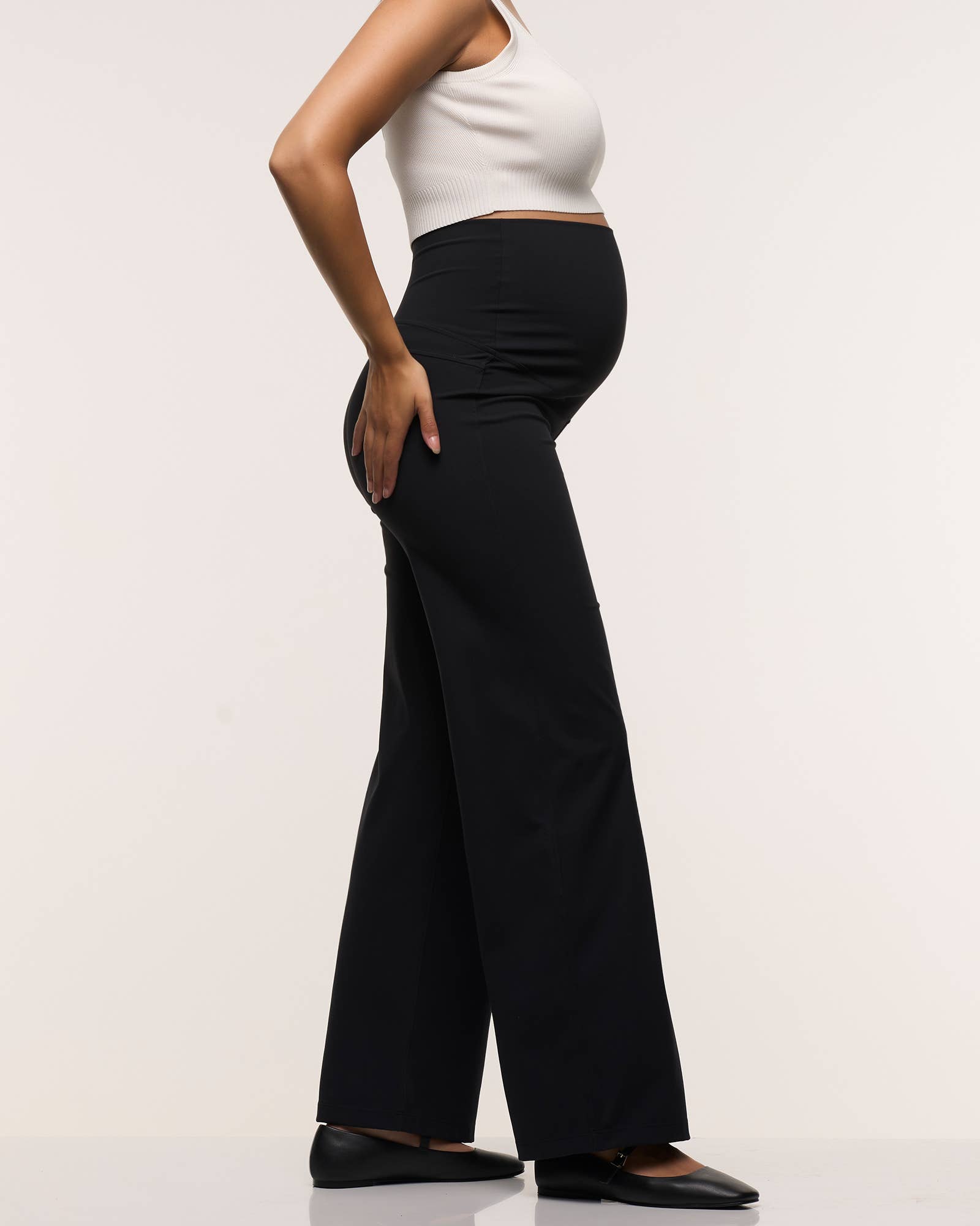 Black Wide Leg Overbelly Maternity Leggings for wholesale on Faire1