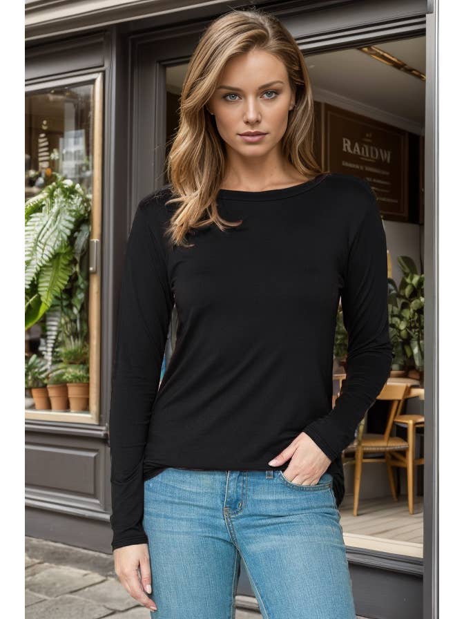 Burgundy Apparel - Wholesale Tunic - Women's - NEW ROUNDED BOTTOM SOLID BASIC LONG SLEEVE TOP