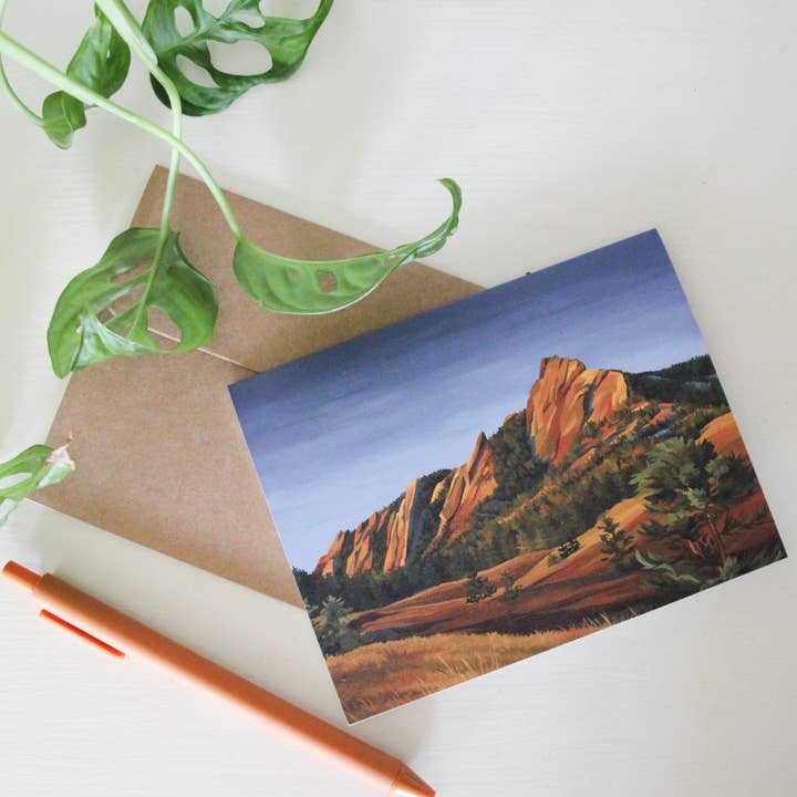 Flatirons Daybreak (Boulder, CO) Greeting Card for wholesale by V Dub Art