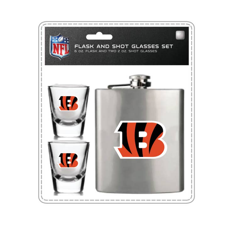 Mojo Licensing - Wholesale Flask - Cincinnati Bengals Hip Flask & Shot Glass Set