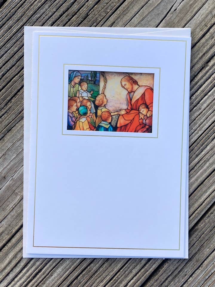 Carte cadeau « Christ Blessing the Children » en forme d'attrape-soleil pour la vente par Bright Greetings