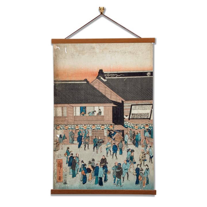 Théâtre Kabuki Kawarazakiza d'Utagawa Hiroshige pour la vente par Vintage Banners