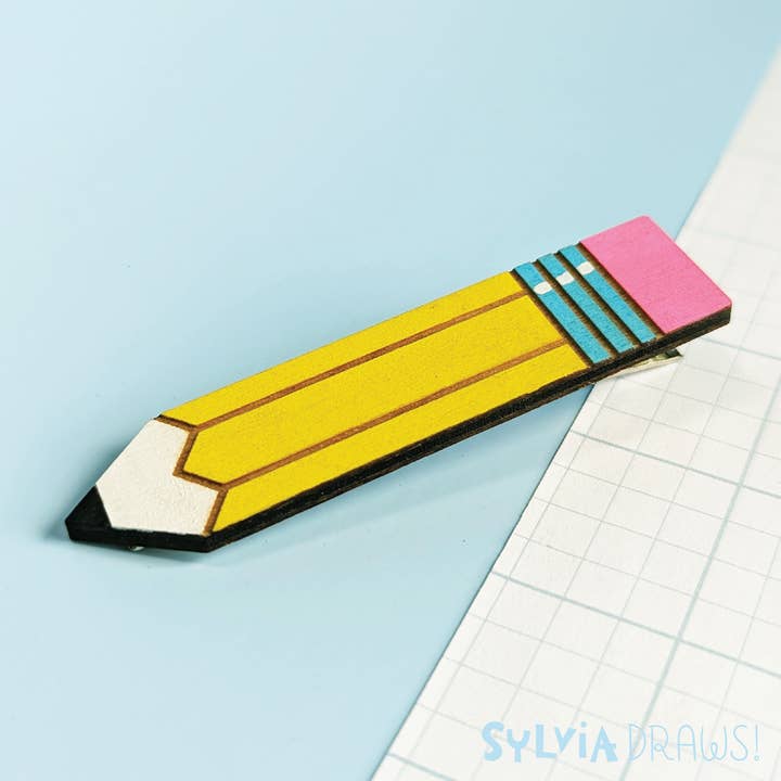 Sylvia Draws - Wholesale Barrette - Women's - Wood Hand Painted Pencil Hair Clip Barrette