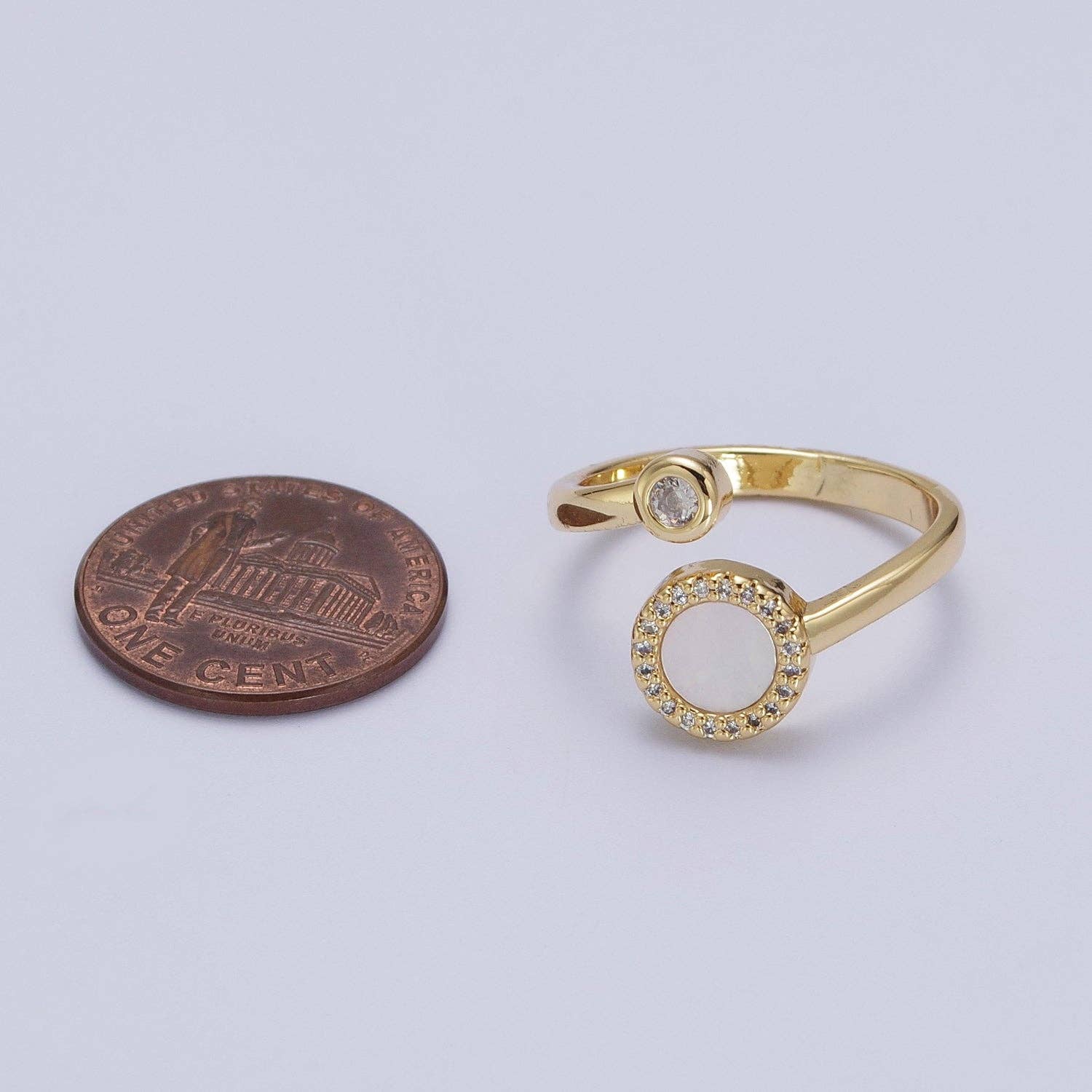 Aim Eternal – Anel multi-pedra por atacado – Gold Double Round Micro Paved CZ Shell Pérola, anel aberto ajustável zircônia | Y3874