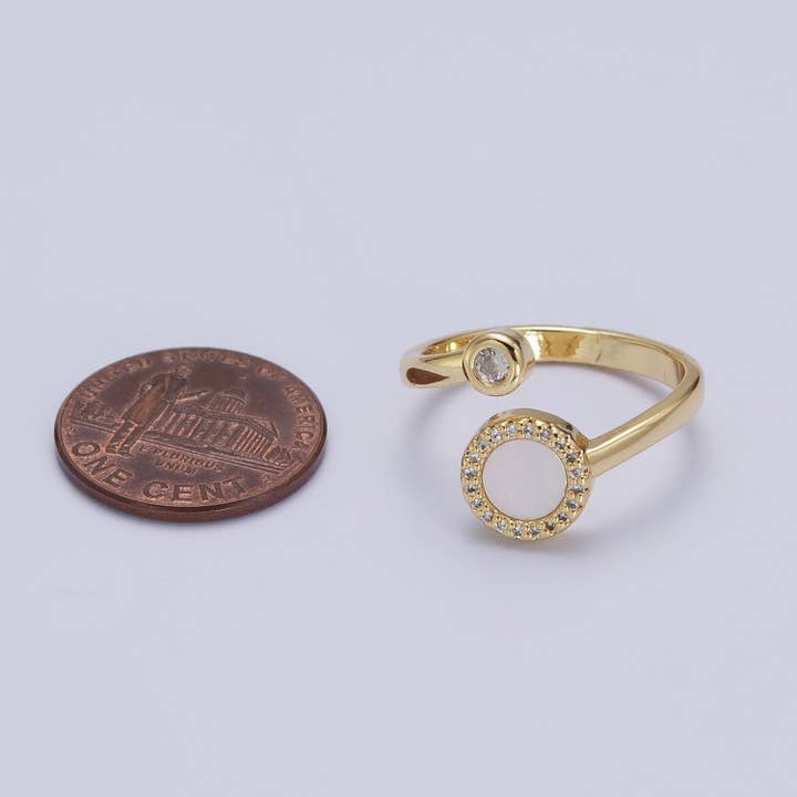 Aim Eternal – Anel multi-pedra por atacado – Gold Double Round Micro Paved CZ Shell Pérola, anel aberto ajustável zircônia | Y3874
