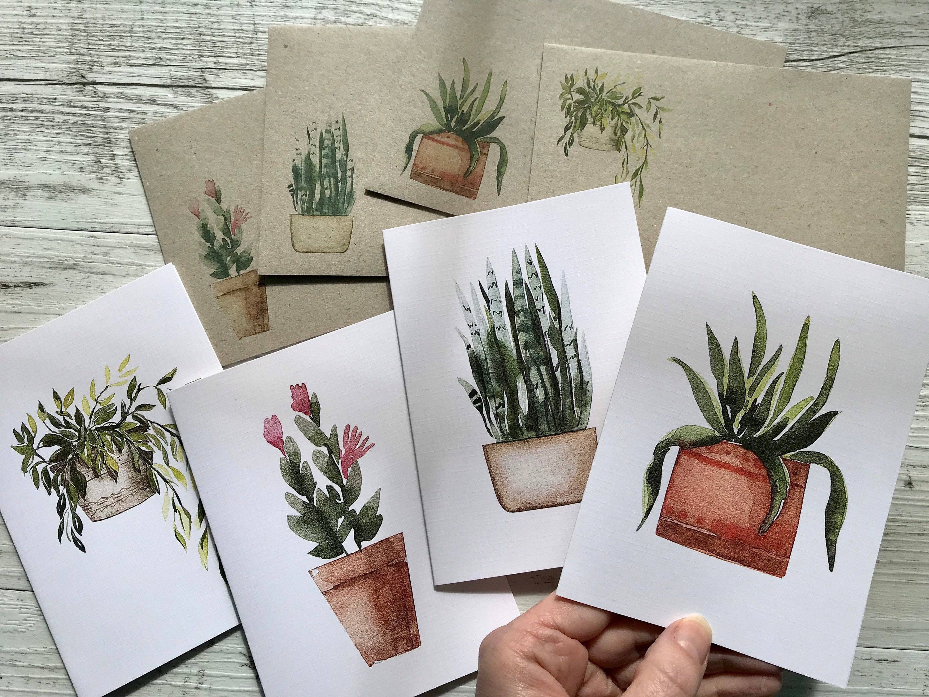 Scattered Seed Co - Wholesale Stationery/notecard set - POTTED PLANTS Collection 2 greeting cards set of 43