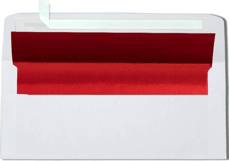 JAM PAPER - Wholesale Envelopes - JAM #10 Foil Lined Peel & Press Envelopes, White/Red, 250/PK0