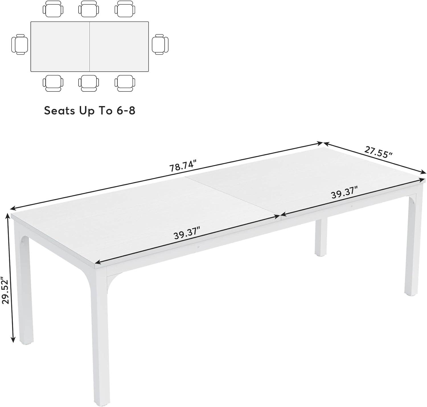 White 78-Inch Dining Table For 6-8, Rectangular Dining Room for wholesale on Faire5