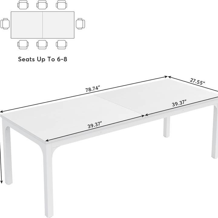 White 78-Inch Dining Table For 6-8, Rectangular Dining Room for wholesale on Faire5
