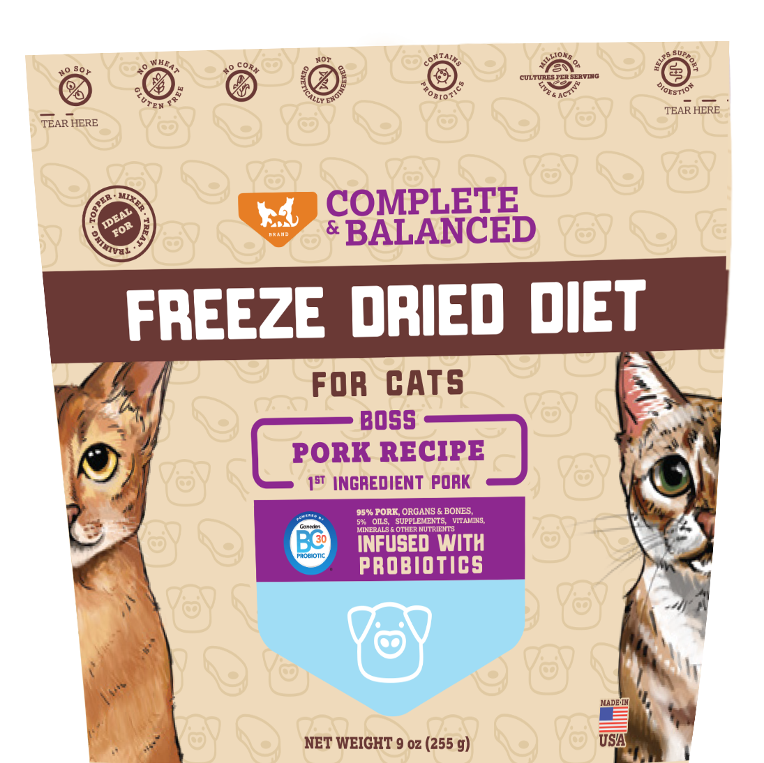 BOSS DOG BRAND, INC. - Vente Nourriture – chat - Boss Cat Régime Lyophilisé - Porc (9oz)0