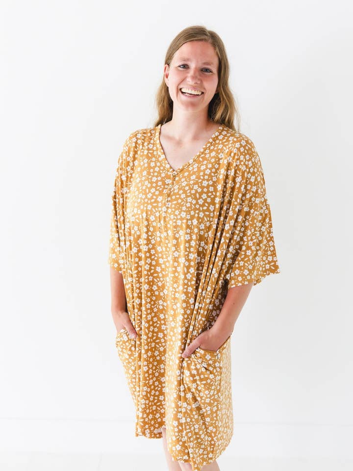 Jammie Session formerly Big Dreams Little Jammies - Wholesale Nightgown - Women's - Honey Blooms Women's Muumuu Lounge Tee (One size Fits XS - XXL) bamboo women pajama, bamboo muu muu sleepwear, bamboo nightgown, loungewear, bamboo night dress, loose fit sleepwear, breathable pajamas, comfortable pajama dress1