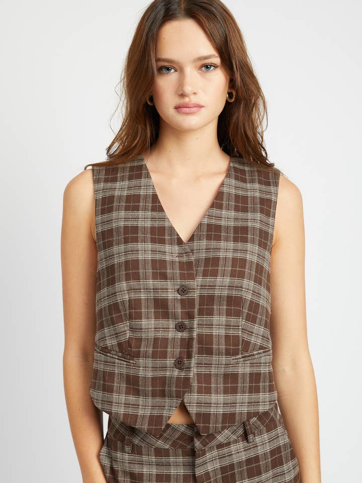 PLAID BUTTON UP VEST for wholesale by Emory Park