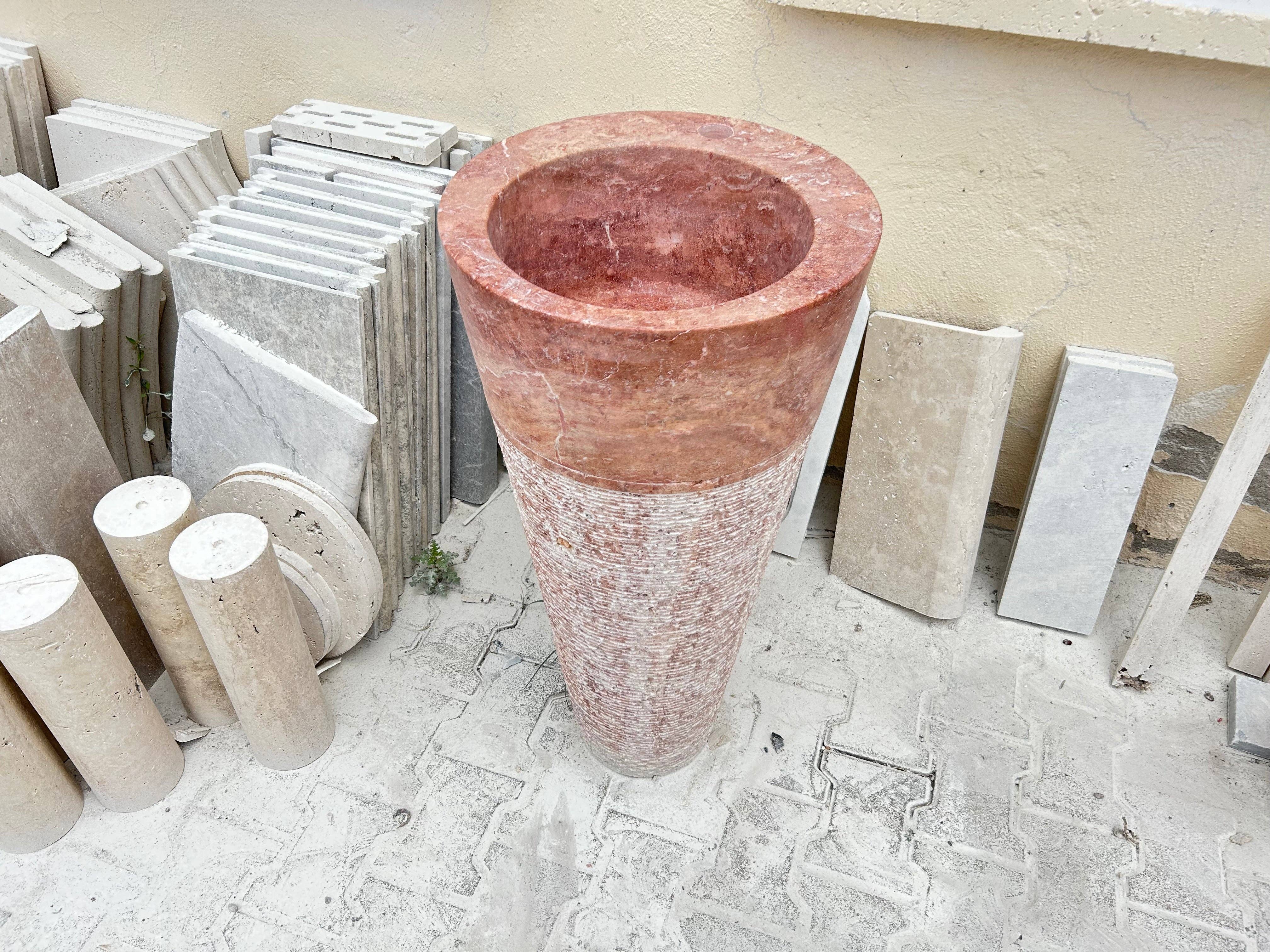 Arbon Marble - Wholesale Bathroom Accessory Set - Red Travertine Pedestal Sink Rustic Design, Powder Room Free Standing Sink for Farmhouse Bathroom2