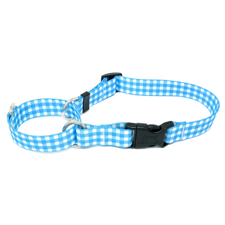 Martingale bleue vichy avec clip pour la vente par Yellow Dog Design