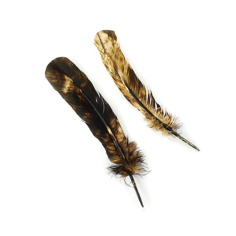 Zucker Feather Products - Wholesale Feathers - Turkey Quill Right Wing - Tie Dye - Beige & Brown1