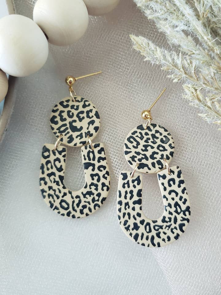 the Robyn | Clay Leopard Statement Dangle Ball Stud Earrings for wholesale by LulaLina Design
