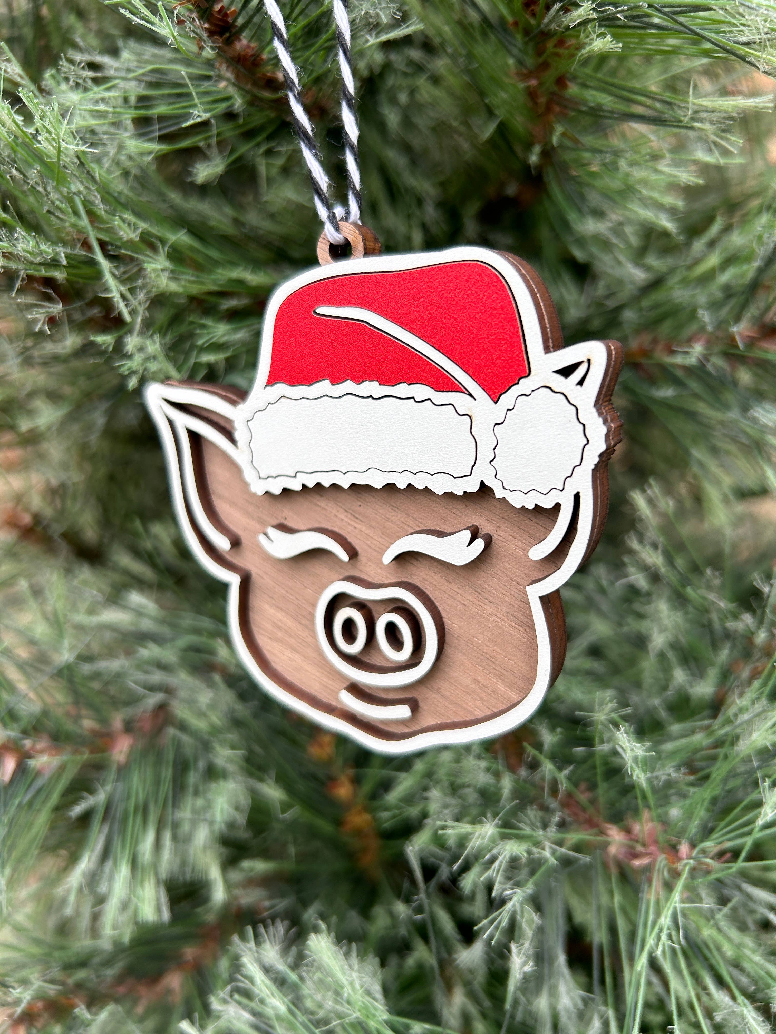 Wandering Woods Designs - Wholesale Ornament - Pig Wooden Christmas Ornament1