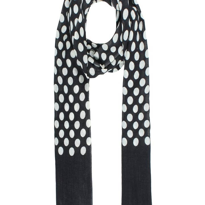 Black and White Color Polka Dots Printed Light Scarf for wholesale by Miniapparels
