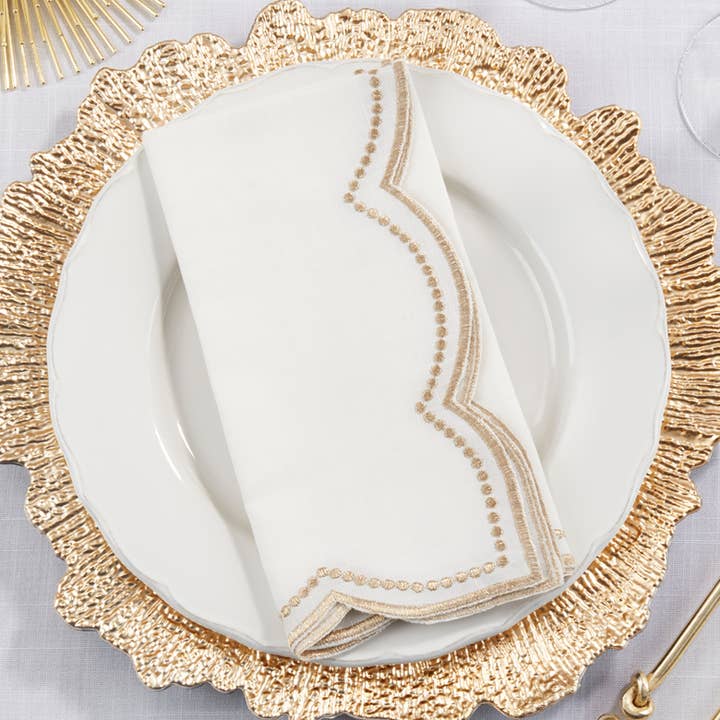 Gold Embroidered Polka Dot 20" Dinner Napkin for wholesale by Fennco Styles