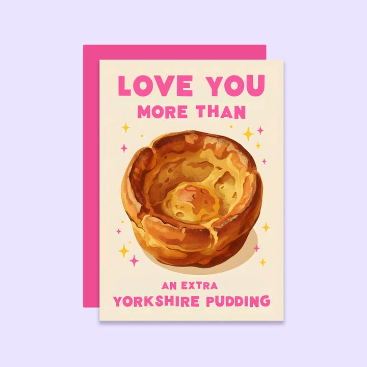 Love You More Than Yorkshire Pudding | Valentine's Day Card for wholesale by Tikkled Pink