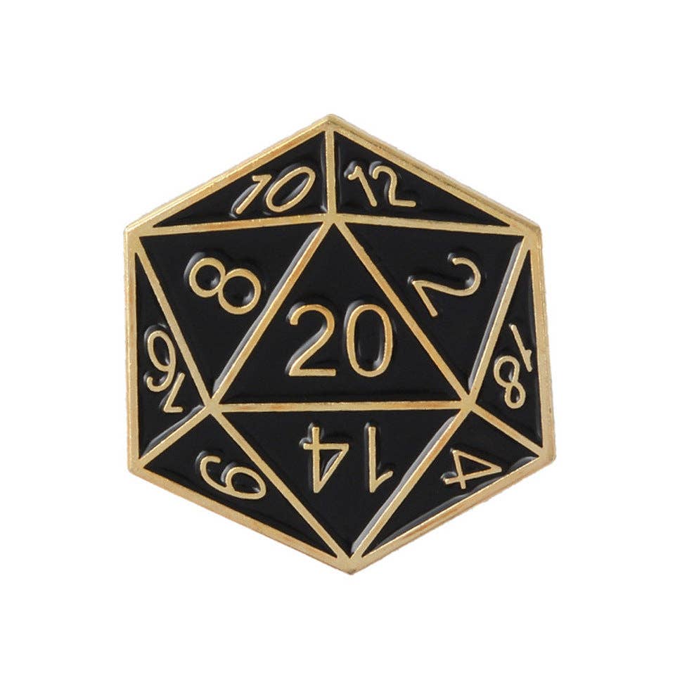 Tabletop Dominion Limited - Venta al por mayor Botón/prendedor - Insignia con pin D20 | negro y dorado | Accesorio D&D RPG0