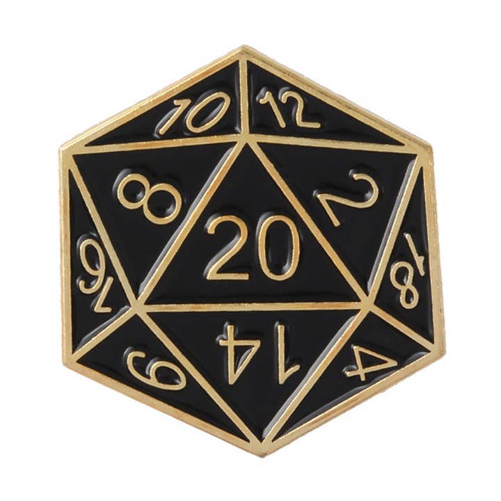 Tabletop Dominion Limited - Venta al por mayor Botón/prendedor - Insignia con pin D20 | negro y dorado | Accesorio D&D RPG0