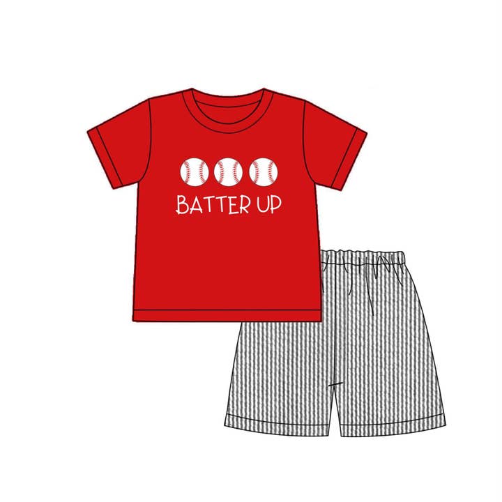 Conjunto de pantalón corto de béisbol universitario rojo «Batter Up» para venta al por mayor de Little Peas