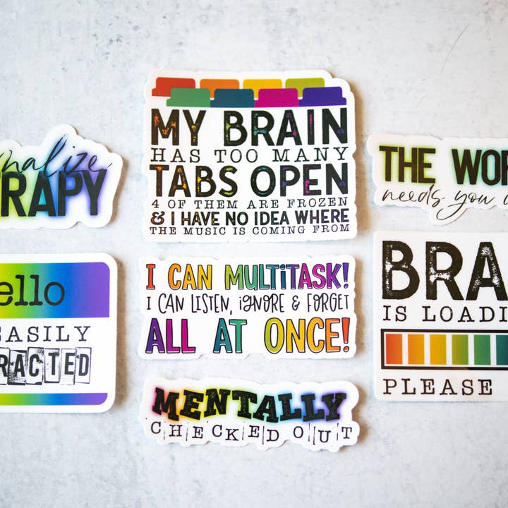 Savannah and James Co – Großhandel Aufkleber – My Brain has Too Many Tabs Open, weißer Vinylaufkleber, 7,6 cm