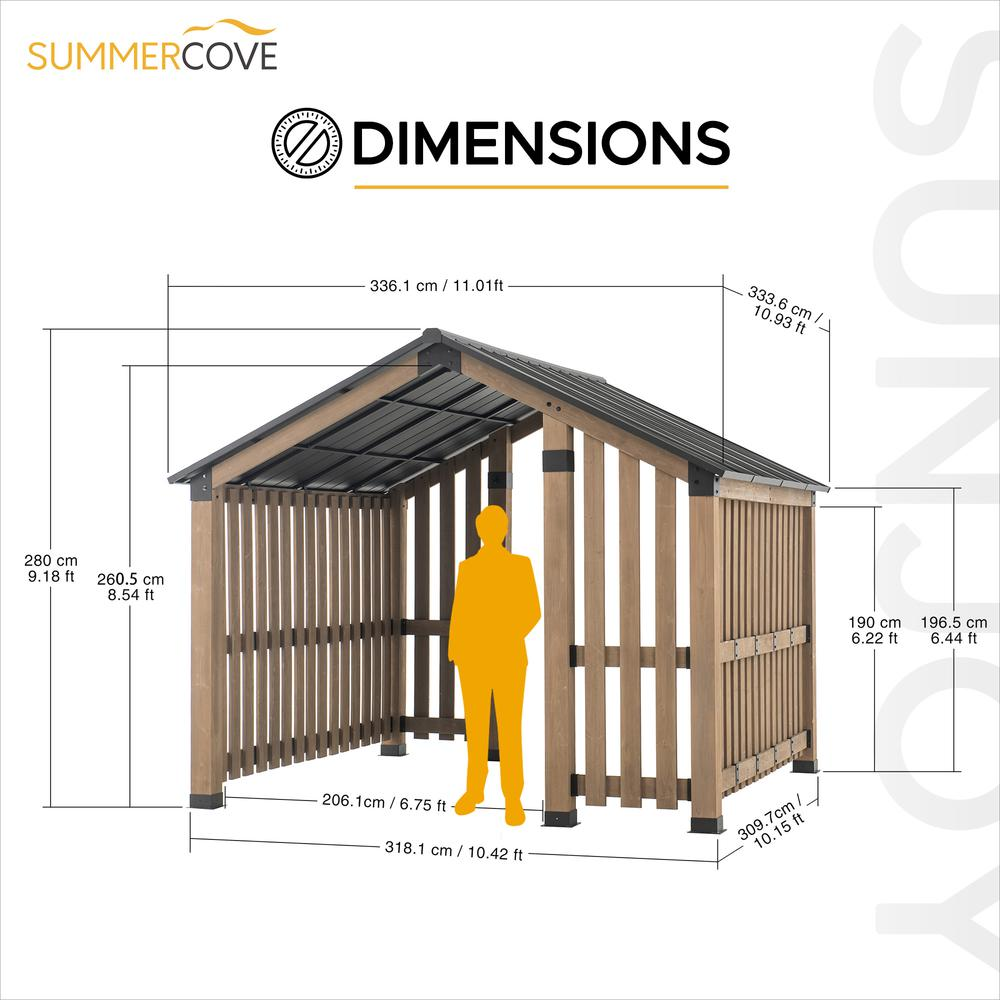 Giniverse108 - Wholesale Outdoor Ornament/Decor - Sienna Outdoor Cedar Wood Framed Hot Tub Gazebo with Steel Hardtop, Matte Black14