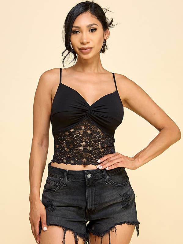JC50100 - KANTEN INZET TWIST BH CAMI TOP voor wholesale door Heart & Hips