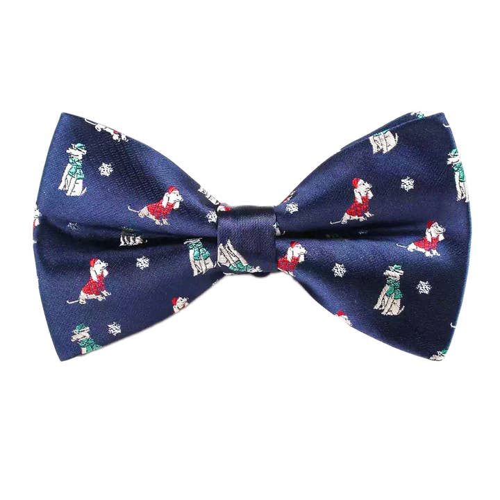 Bowtie "Dark Blue with X-mas Dogs" for wholesale by Snazzy Santa