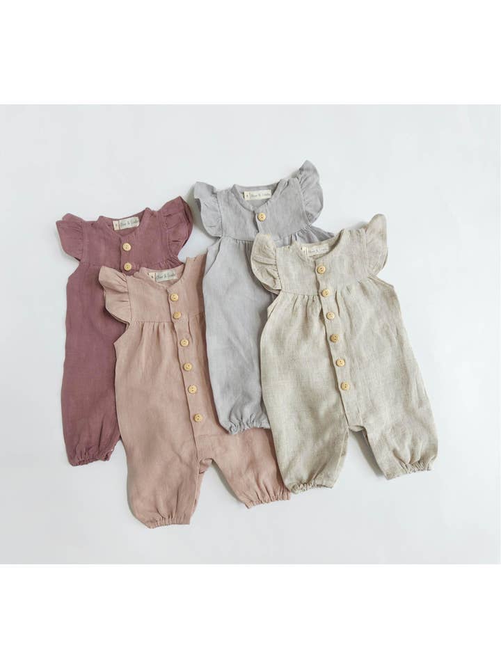 OLIVE & CRADLE - Wholesale Jumpsuit - Baby - Jennifer Linen Jumper + Bow3