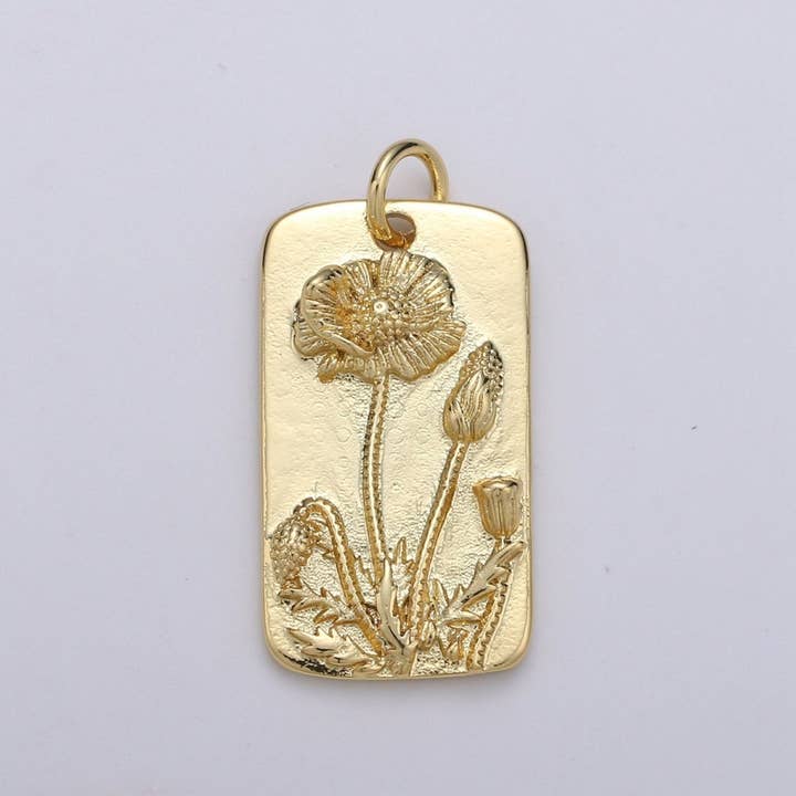 Poppy Flower Charms, Gold Tag Pendant, Dainty Poppy Charm, Small Wild Flower Charm for Necklace Floral Flower Tag Jewelry D-768 for wholesale by Aim Eternal