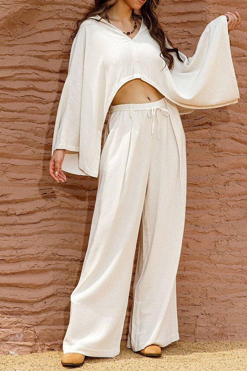 ROUSSEAU - Vente Ensemble haut et pantalon (PAS d'intérieur) - Femme - ENSEMBLE EN LIN AVEC HAUT COURT À MANCHES LONGUES ET PANTALON LARGE0