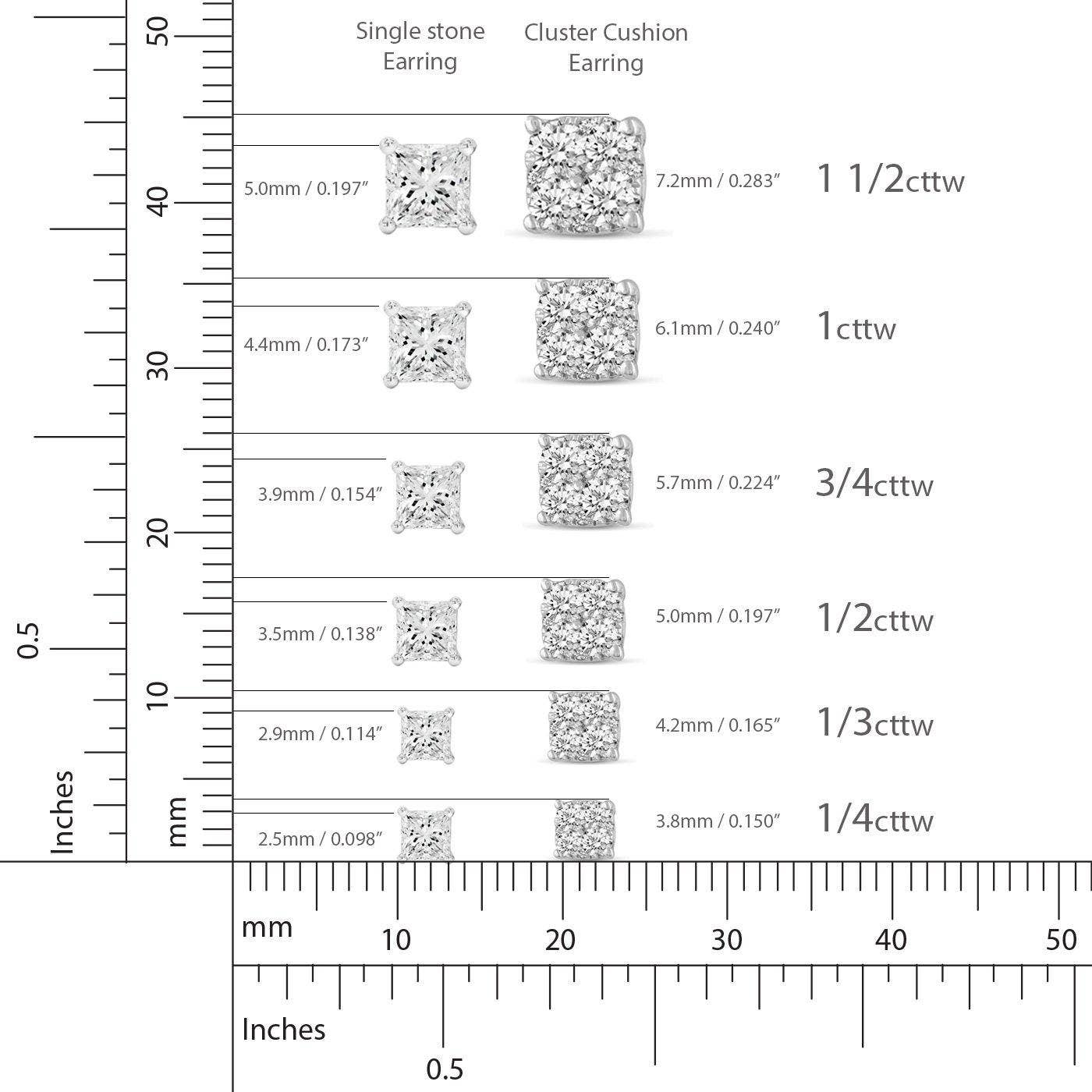 Fifth and Fine - Wholesale Stud/Post Earrings - 1/4 - 1 1/2 Cttw Cushion Diamond Stud Earrings set in 925 St6