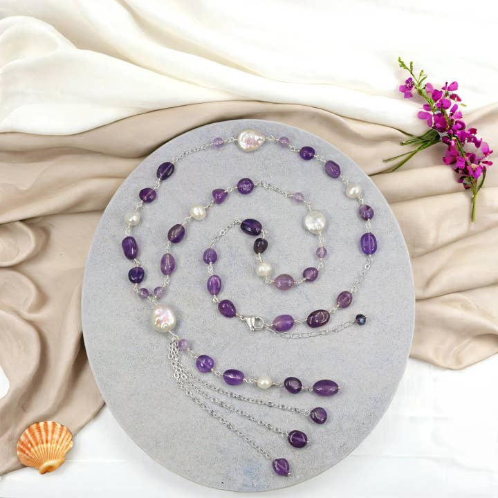 IST Jewelry – wholesale Y-ringat halsband – Lariathalsband med ädelstenar och sötvattenspärlor2