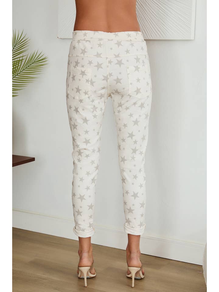 VENTI6 - Wholesale Pants - Women's - STAR FALL PRINT CRINKLE JOGGERS (6175-STARFALL)
