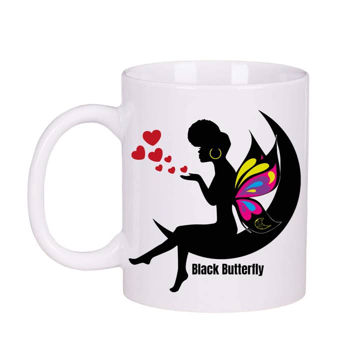 Conjunto de Caneca de Café ou Chá Inspiracional com Borboleta Fada Negra Magia de Menina Negra por atacado de Inspire Me Positive