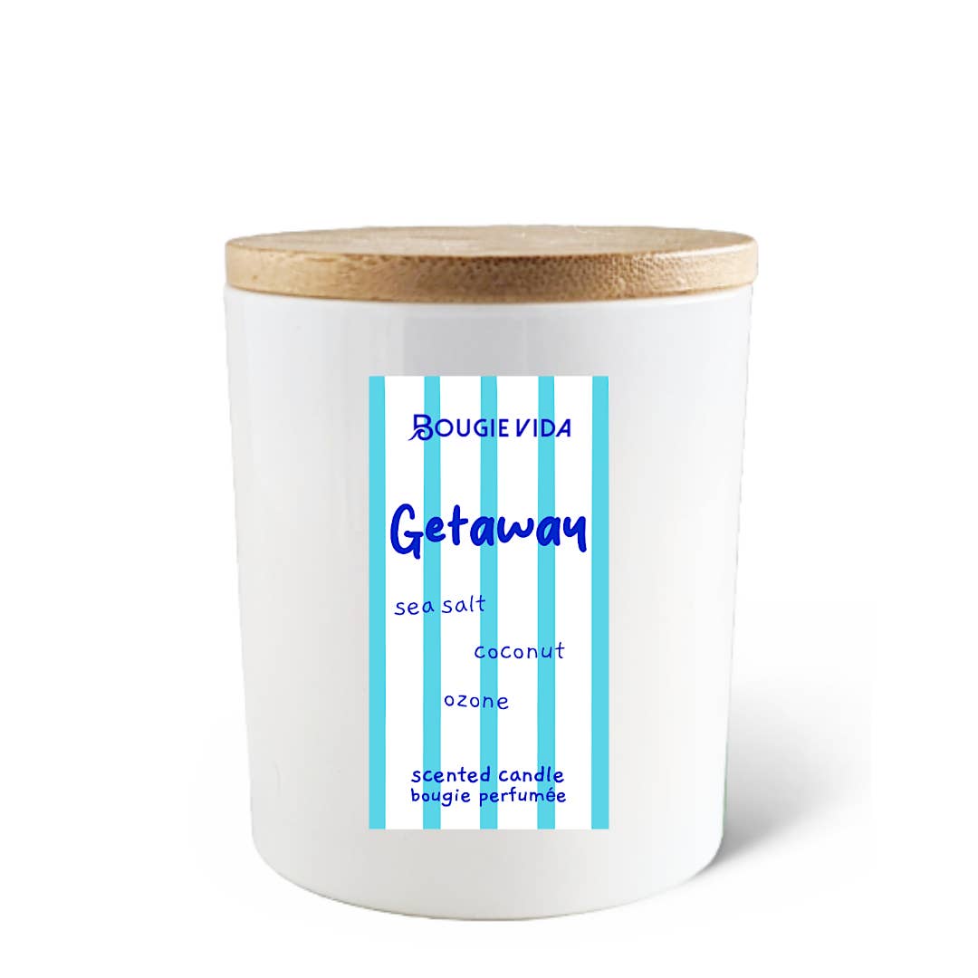 Getaway 8 oz Soy Signature Glass Candle for wholesale by Bougie Vida