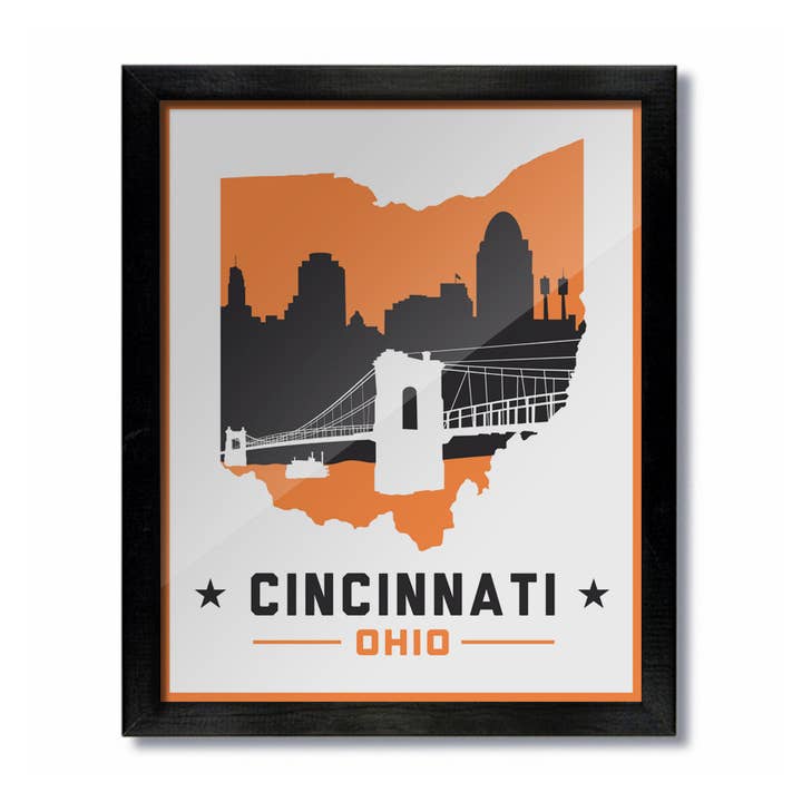Cincinnati, Ohio Skyline Print: White Football for wholesale by D&W Elements