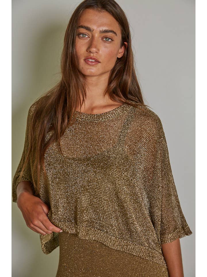 Bronze W1635 | Knit Polyester Sweater Lurex Short Sleeve Crop Top for wholesale on Faire