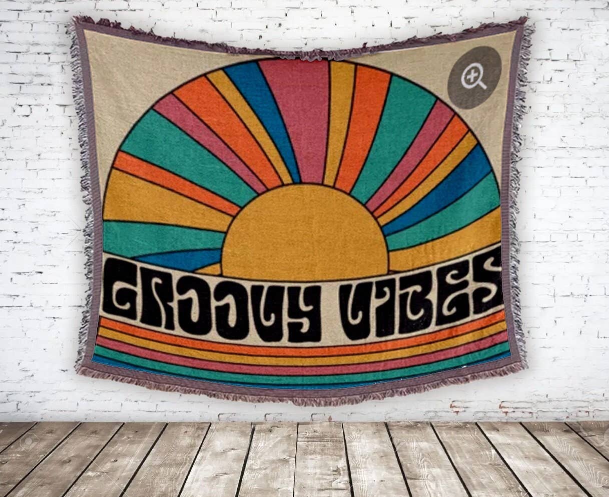 BloomAngel - Wholesale Throw Blanket - Personalized Groovy Retro Sublimated Cotton Throw - USA Made1