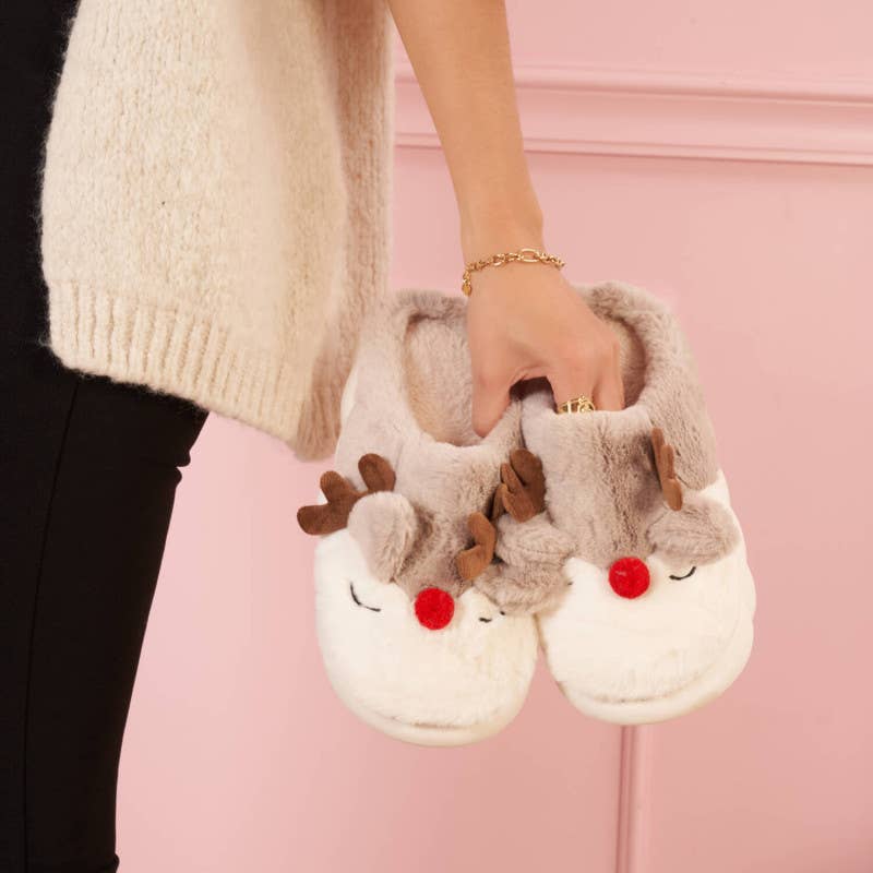 idealshoes – wholesale Tofflor - Dam – Tofflor med renmotiv, storlekar 36–41, 12 par per paket8