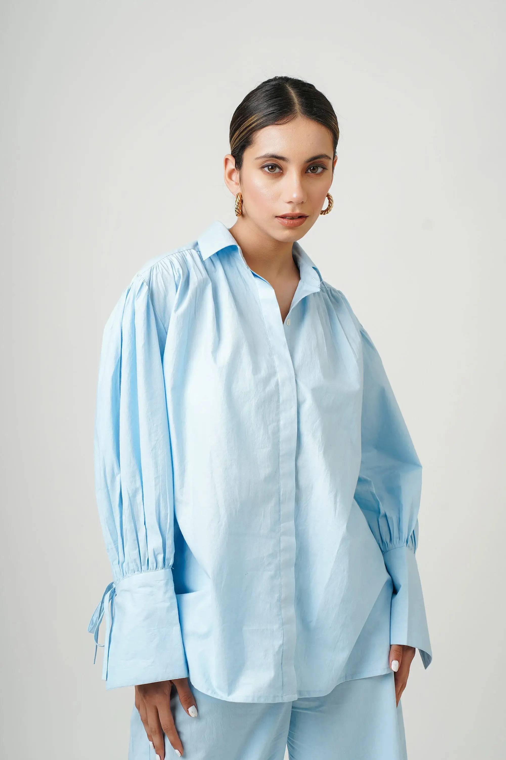 Tailor Didi - Wholesale Button Down Shirt - Women's - Oversized Cotton Collared Tie-Up Sleeve Buttoned Blouse3