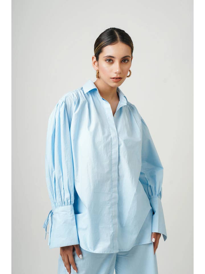 Tailor Didi - Wholesale Button Down Shirt - Women's - Oversized Cotton Collared Tie-Up Sleeve Buttoned Blouse3