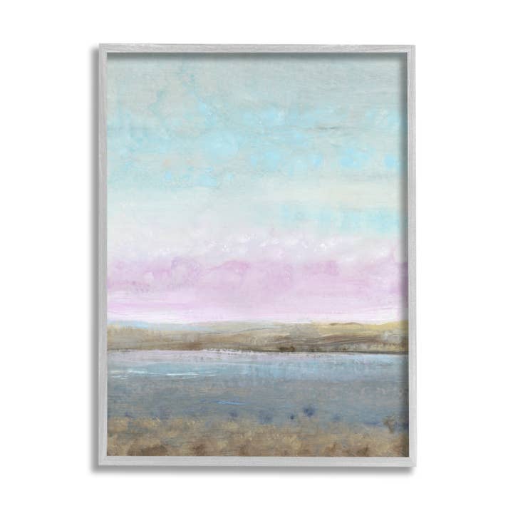 Stupell Industries - Vente Affiche d'art - Paysage naturel d'un étang avec ciel violet encadré